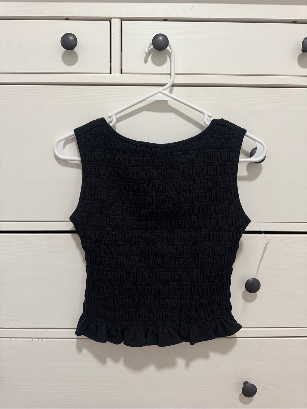 Abercrombie & Fitch Black Smocked Ruffle Hem Tank
